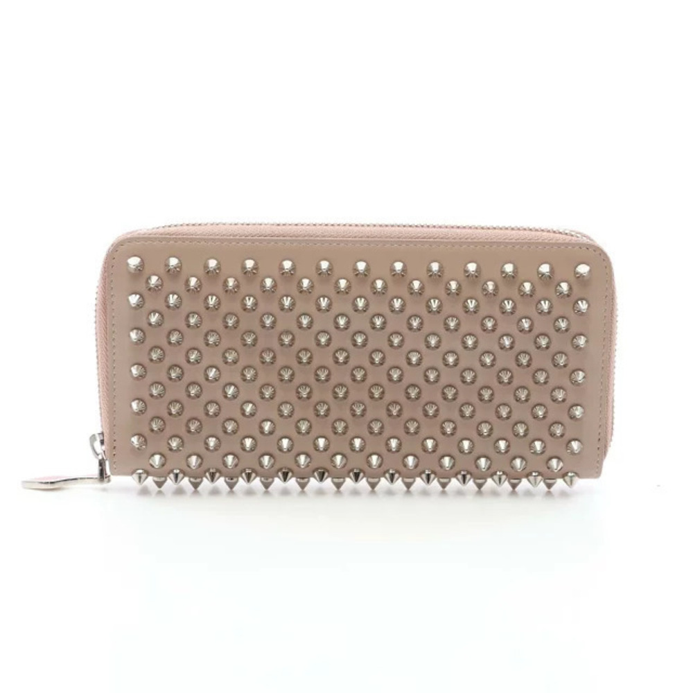 Christian Louboutin PANETTONE Spike Stud Round Long Wallet Leather Beige Cream